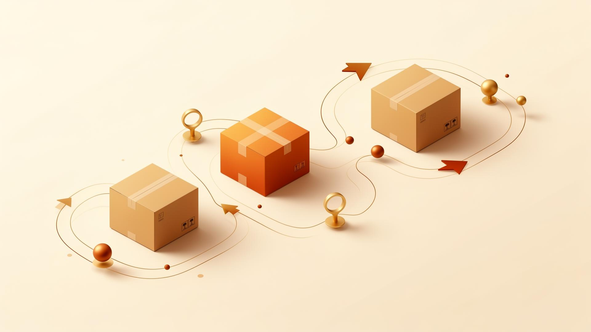 Abstract logistics network with delivery boxes and route lines