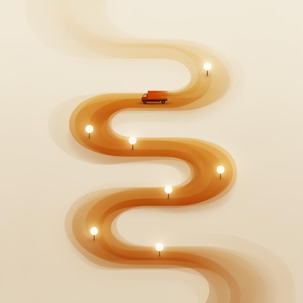 Journey illustration with winding path and waypoints